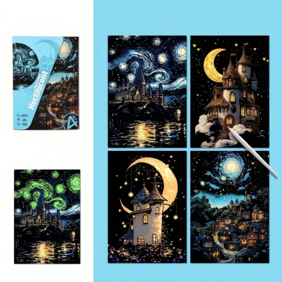 Świecąca w Ciemności Zdrapka Nadrzeczne Budowle (4szt.) 20x14 cm 