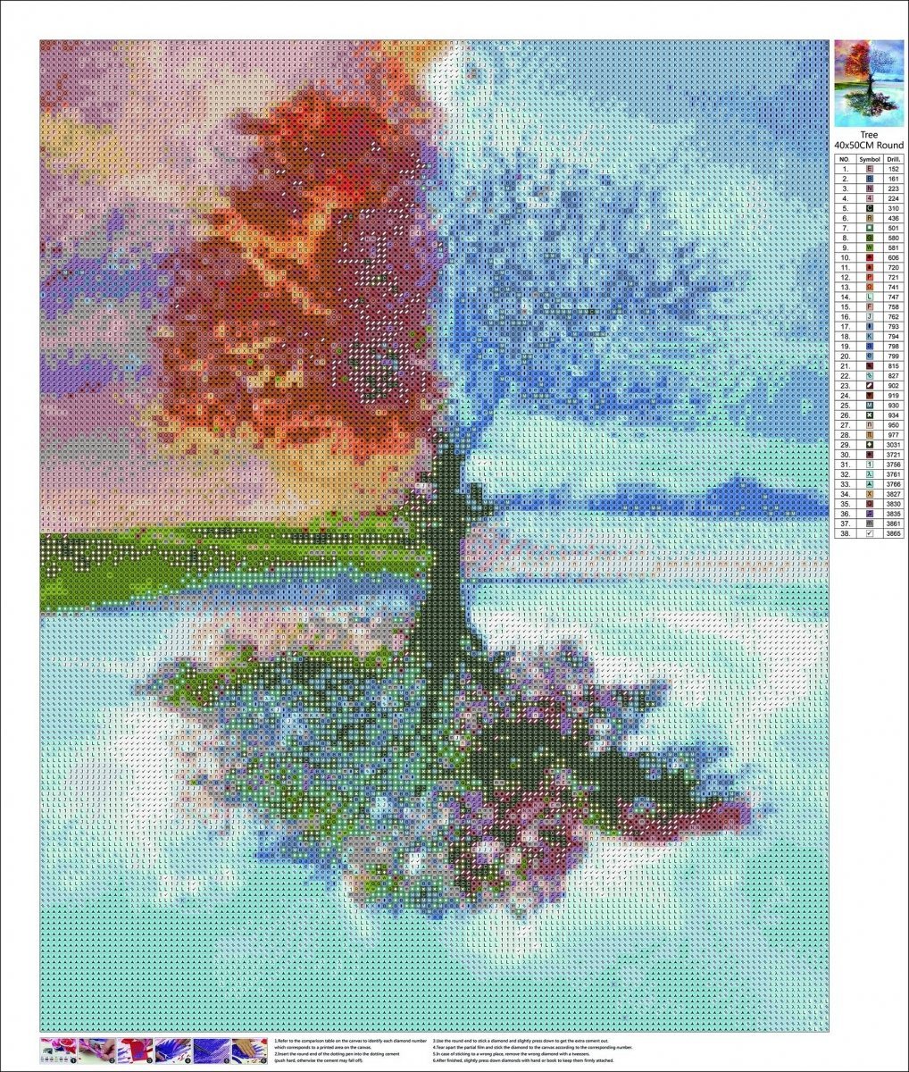 Haft Diamentowy Drzewo Cztery Pory Roku 45x55 cm