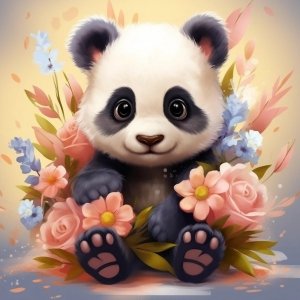 Haft Diamentowy Urocza Panda w Kwiatach 35x35 cm