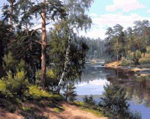 Malowanie Po Numerach Zestaw Malownicze Jezioro w Lesie 40x50