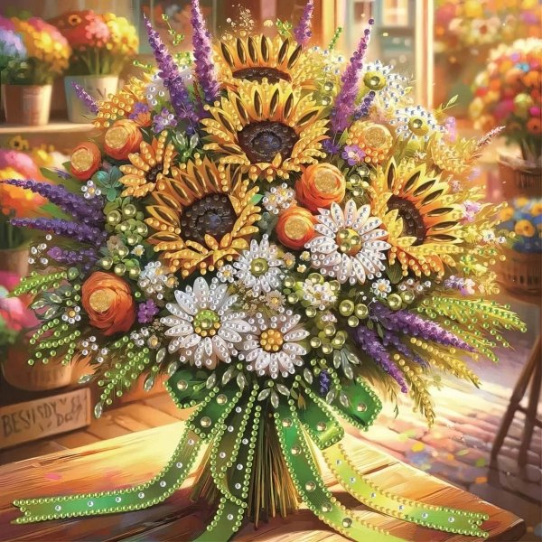 Haft Diamentowy Letni Bukiet 30x30 cm