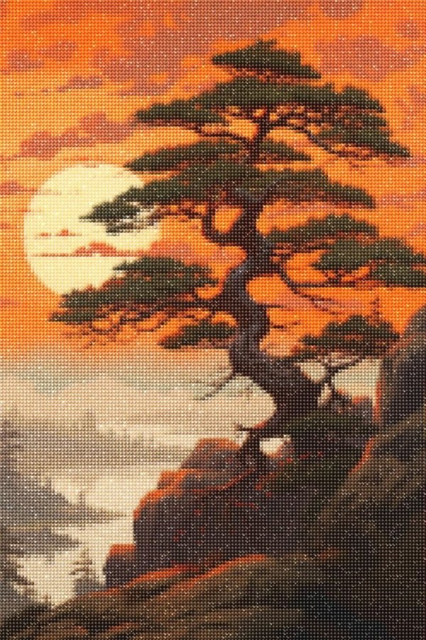 Haft Diamentowy Drzewo Zachodzącego Słońca 45x65 cm