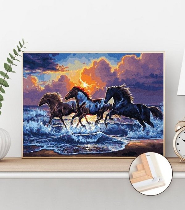 Malowanie Po Numerach Zestaw Konie w Zachodzie Słońca 40x50