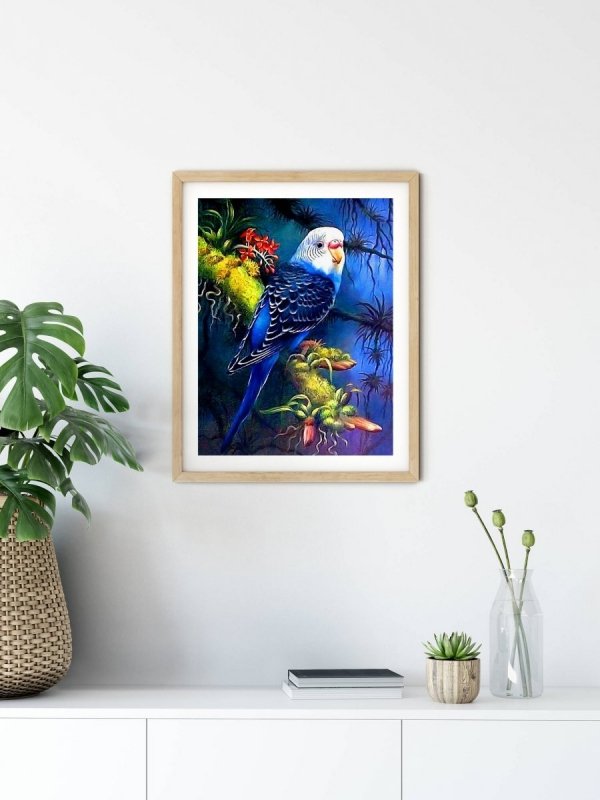 Haft Diamentowy Niebieska Papużka 30x40 cm