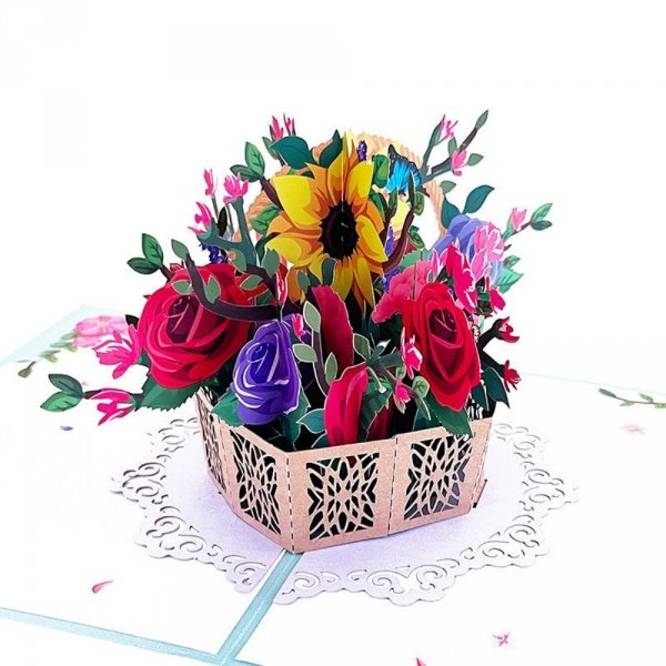 Kartka Pocztowa Okolicznościowa 3D Pop-up Kwiaty - Kosz z Kwiatami