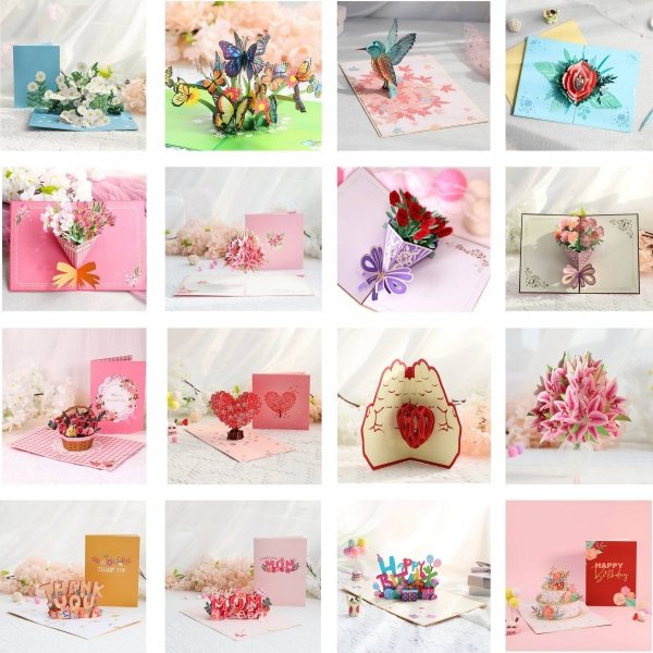 Kartka Pocztowa Okolicznościowa 3D Pop-up Kwiaty - Różowy Bukiet