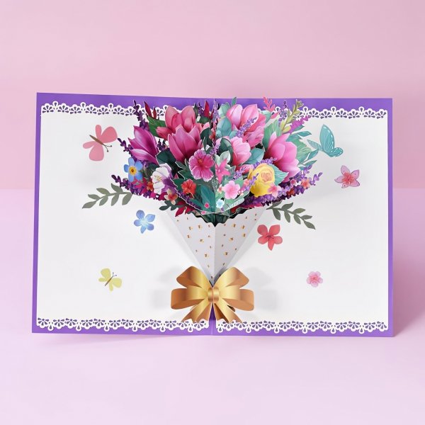 Kartka Pocztowa Okolicznościowa 3D Pop-up Kwiaty - Różowy Bukiet