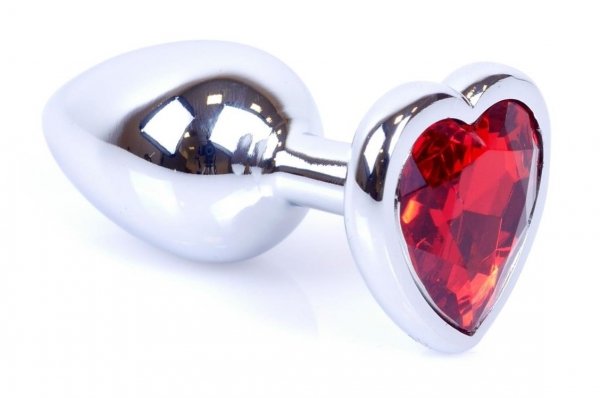 Metal Silver klasyczna mała wtyczka analna z czerwonym kryształkiem