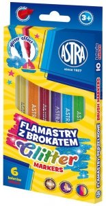 Flamastry okrągłe z brokatem 6-kol., Astra
