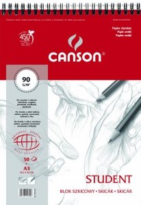 Blok szkicowy A3 50 k. 90g Student na spirali, Canson