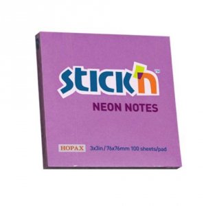 Notes samoprzylepny 76 x 76 mm fiolet-neon., Stick`n