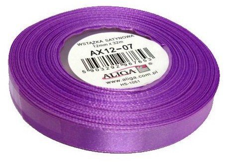 Wstążka satynowa fioletowa-jasna 12 mm 32 mb. AX12-07, Aliga