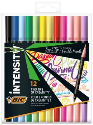 Flamastry dwustronne, 12-kol., klasyczne i pastelowe, Intensity Dual Tip, BiC