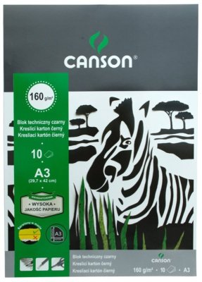 Blok techniczny czarny A3 10 k. 160g Zebra, Canson