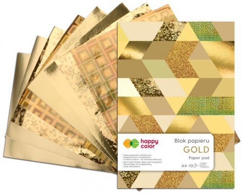 Blok Gold A4 10ark. 230g 10 kolorów, Happy Color