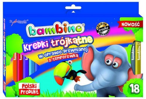 Kredki 18-kol. 15 cm Jumbo drewniane trójkątne + temperówka Bambino, St.Majewski