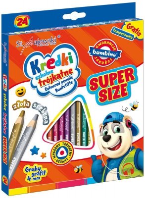 Kredki 24-kol. trójkątne + temperówka Super Size Bambino, St.Majewski