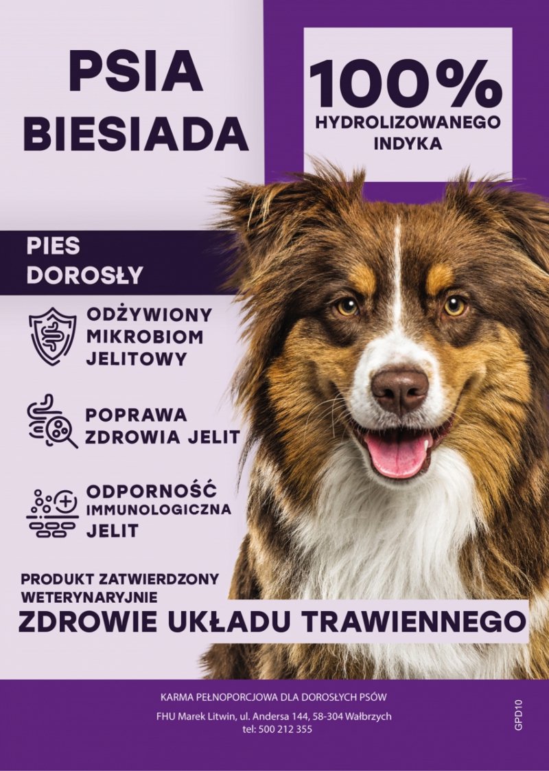 Psia Biesiada- GASTROINTESTINAL Peptide+ Wsparcie Układu Pokarmowego karma sucha dla psa  z Indykiem 10kg