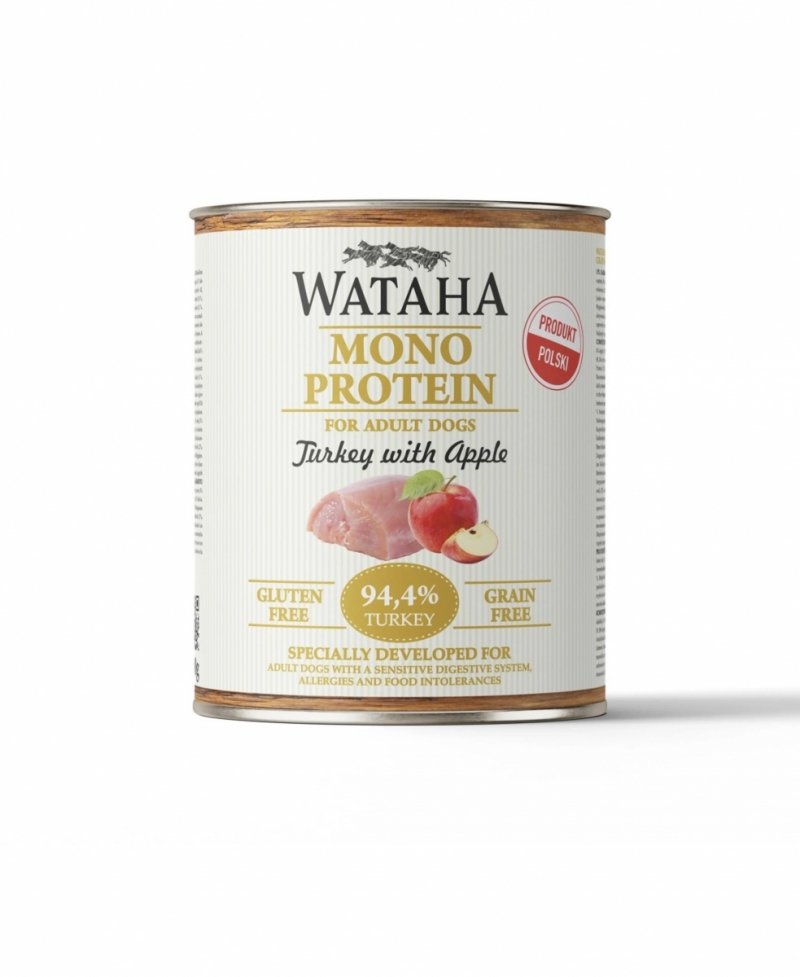 WATAHA MONO PROTEIN ADULT DOG 94,4% INDYK Z JABŁKIEM 800G