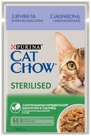 PURINA® CAT CHOW® Sterilised z Jagnięciną i zieloną fasolką w sosie dla wysterylizowanych kotów  85g