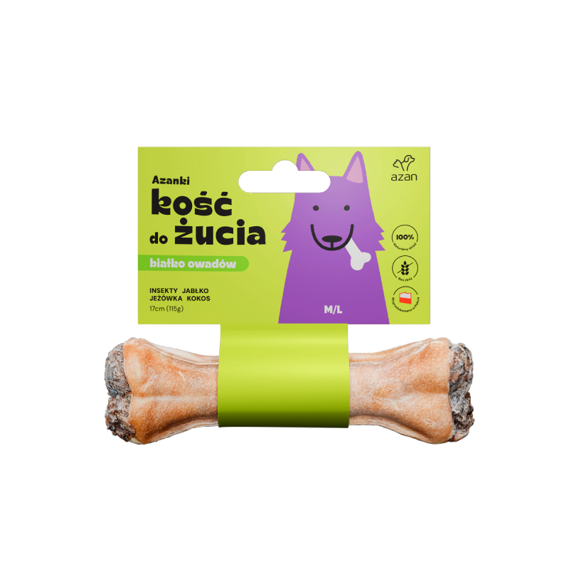 Azanki Kość do żucia M/L z insektami, jabłkiem, jeżówką i kokosem 17cm