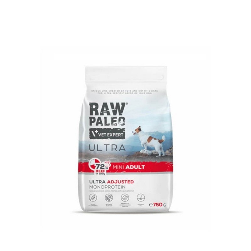 RAW PALEO ULTRA BEEF - sucha karma z wołowiną dla psów dorosłych ras małych 750g