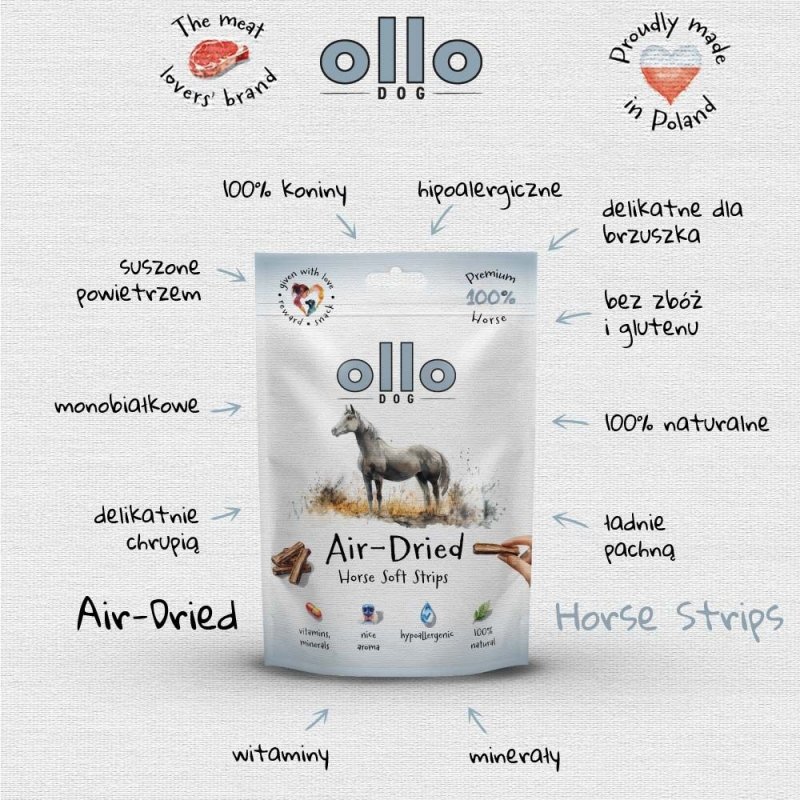 Ollo Air-Dried Horse Strips przysmaki dla psa z Koniny 80g