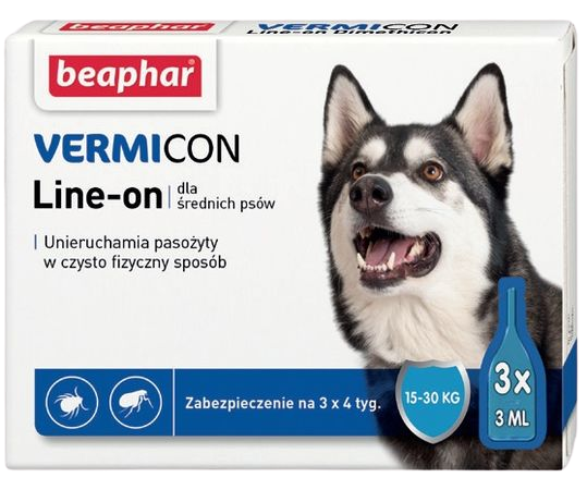 BEAPHAR VERMICON LINE-ON DOG M 3ML - 3 pipety kropli przeciwpchłowych dla psów