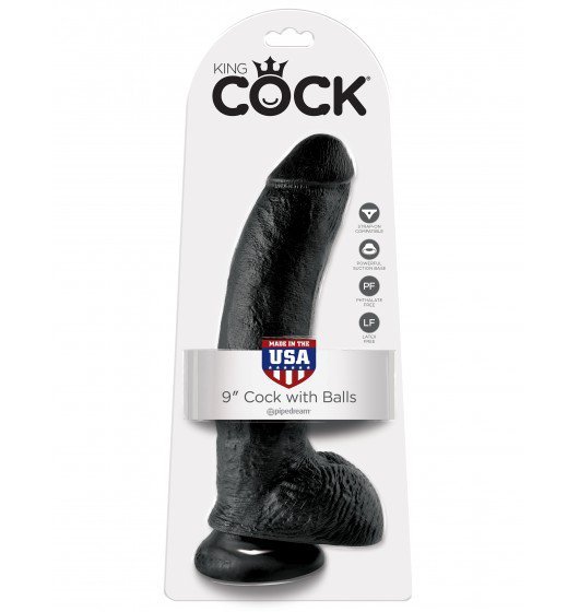 King Cock 9&quot; Cock with Balls Black - Dildo czarne z jądrami i przyssawką 22 cm