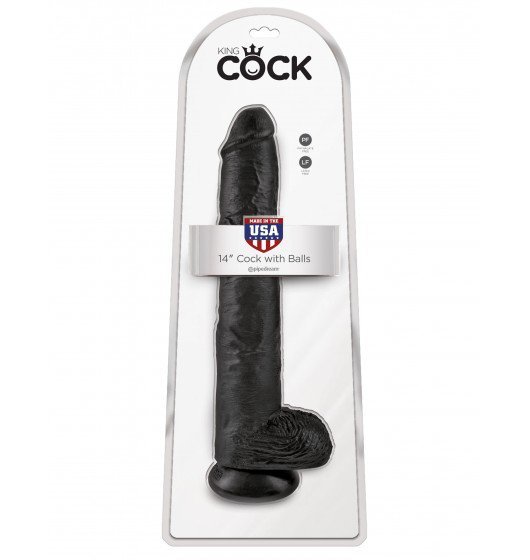 King Cock 14&quot; Cock with Balls Black - Dildo czarne z przyssawką 35 cm