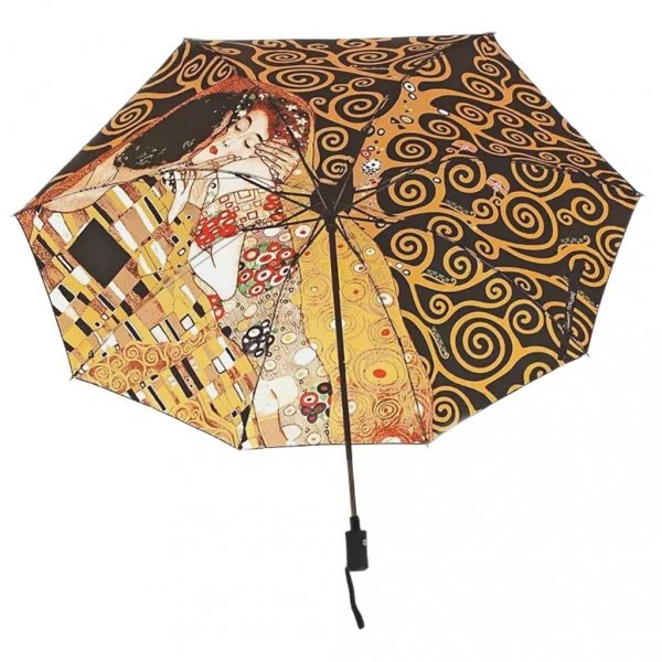 Parasolka składana full-auto - Gustav Klimt - Pocałunek i Drzewo życia /B - wzór od spodu
