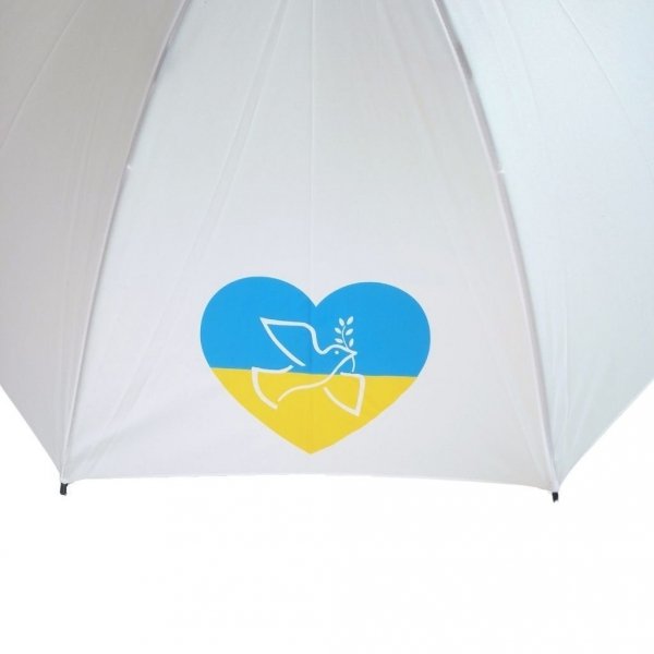 Biała parasolka z grafiką Serce dla Ukrainy