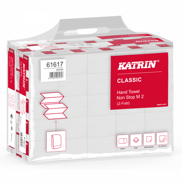 Ręcznik składany Katrin Classic Non Stop M2, 24x20, 2 warstwowy, biały, 25x160 listków [61617]