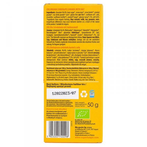 Czekolada karmel z solą bezglutenowa Super Fudgio BIO 50g