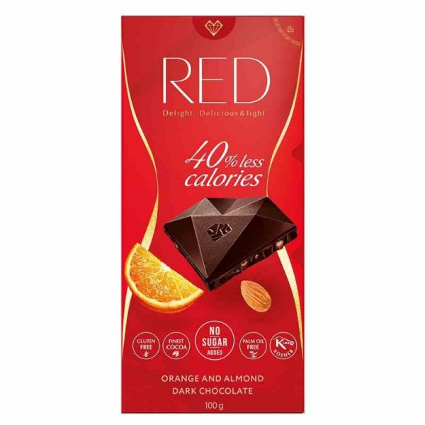 Czekolada ciemna z pomarańczą i migdałami 30% mniej kalorii RED Delight, 100g