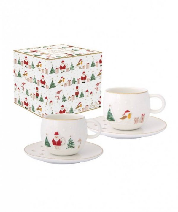 Magia Świąt Mikołaj i Ptaszek Filiżanki Porcelanow