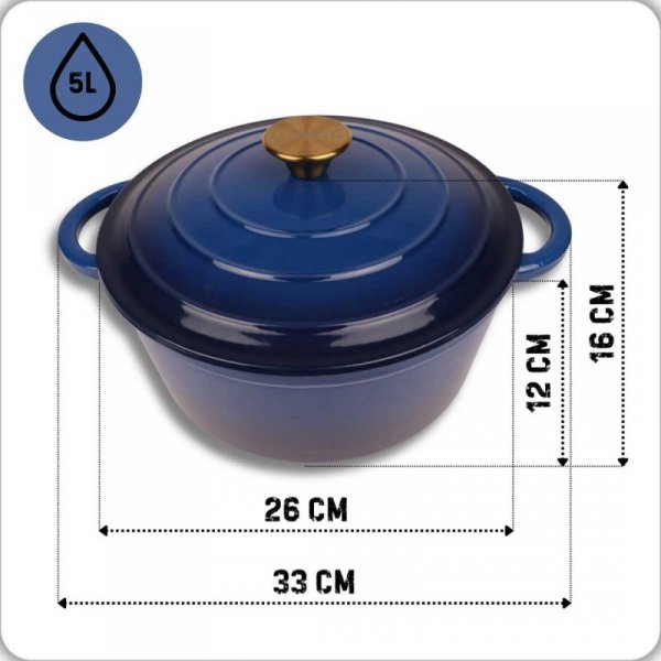 EMALIOWANY GARNEK ŻELIWNY 26cm 5L HAGE NIEBIESKI