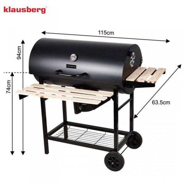 DUŻY GRILL WĘGLOWY NA KÓŁKACH Z PÓŁKAMI KLAUSBERG KB-9033