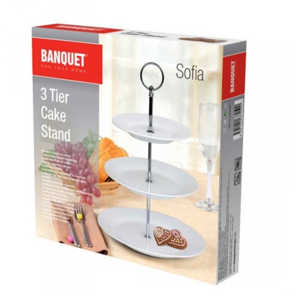 PORCELANOWA PATERA TRZYPIĘTROWA NA CIASTO PRZEKĄSKI BANQUET SOFIA