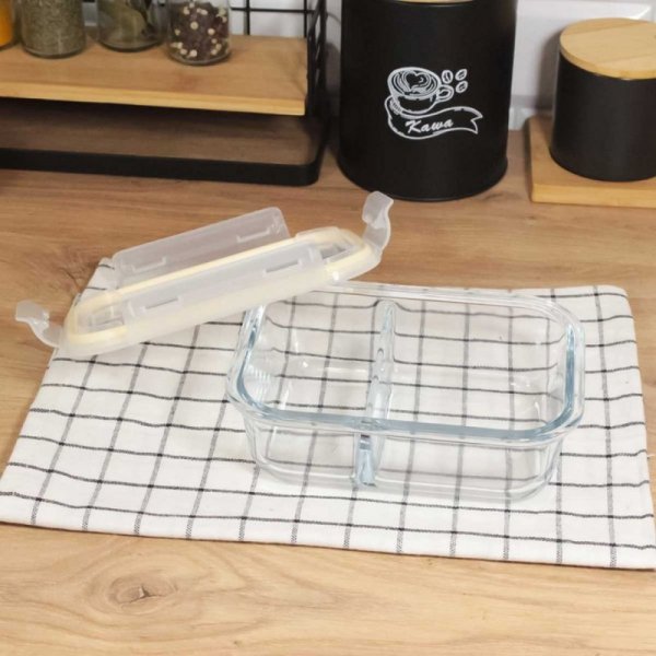 SZKLANY POJEMNIK 600ml LUNCH BOX Z PRZEGRODĄ SZCZELNY 5622