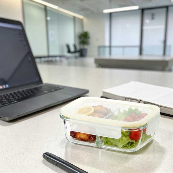 SZKLANY POJEMNIK 1000ml LUNCH BOX Z PRZEGRODĄ SZCZELNY 5623