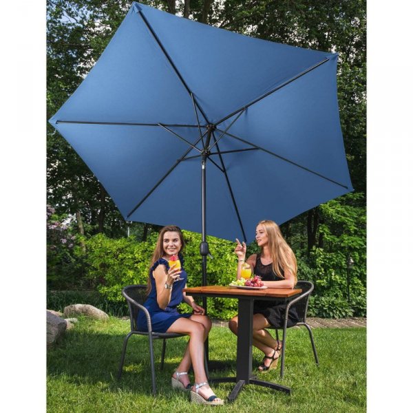 Parasol ogrodowy okrągły duży uchylny z korbką śr. 300 cm niebieski