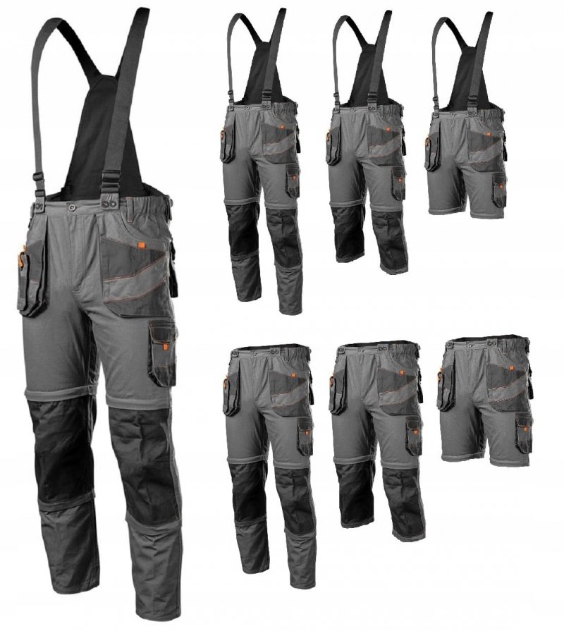 SPODNIE ROBOCZE na szelkach ODPINANE NOGAWKI spodenki 6w1 BAWEŁNA 3XL NEO