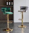 Hoker złoty stołek barowy z podnóżkiem regulowany, obrotowy zielone siedzisko