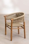 Drewniane akacjowe krzesło fotel do salonu Terry brąz pszeniczny - zestaw 4 sztuki