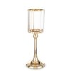 Złoty świecznik na świecę - metalowo-szklany design, rozmiar 32x11x11 cm