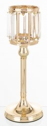 Złoty świecznik na świecę - metalowo-szklany design, rozmiar 29x11x11 cm