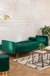 3-osobowa sofa do salonu rozkładana z funkcją spania z zielonego aksamitu na metalowych nóżkach