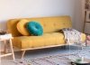 Sofa z funkcją spania do salonu 3-osobowa drewno i len pomarańczowa