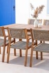 Zestaw stół rozkładany (160-210x90 cm) i 6 krzeseł Terry z drewna akacjowego ze sznurowanym siedziskiem i oparciem - brąz pszeniczny